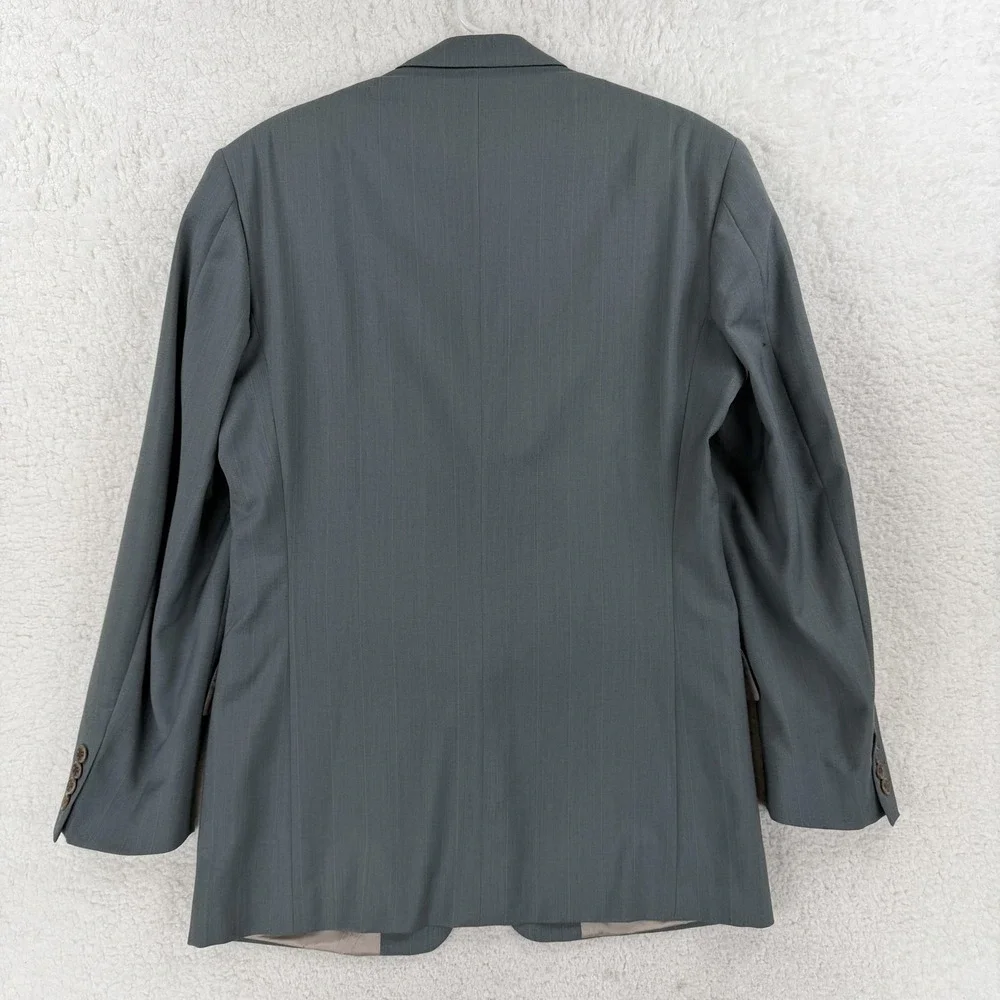 Lubiam Suit Jacket Mens 50L Gray Wool One Button Made‎ Italy Striped Notch Lapel